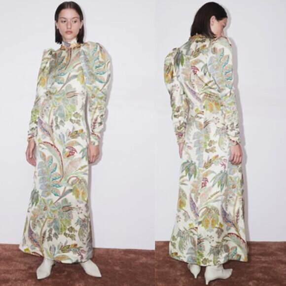 NWT Alemais High Neck Long Puff Sleeves Buttoned Cuffs Ivy Gown Cream Size: 2 - Picture 8 of 8